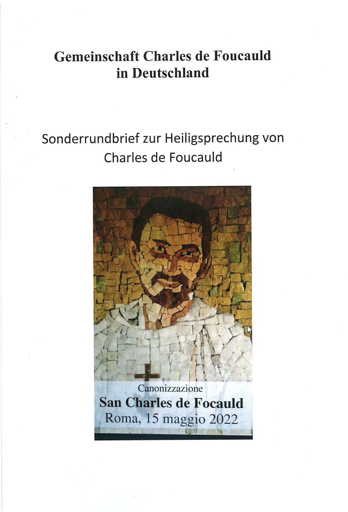 Sonderrundbrief Heiligsprechung Sonderrundbrief Heiligsprechung